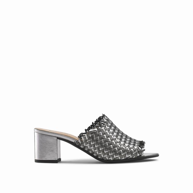 Russell & Bromley Libertymid Womens Weave Block Heel Mules Metallic |FKK926BI|